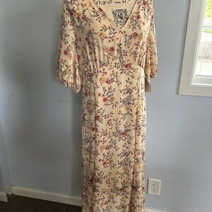 Bohme‎ Cream and Red V-Neck Maxi Sundress